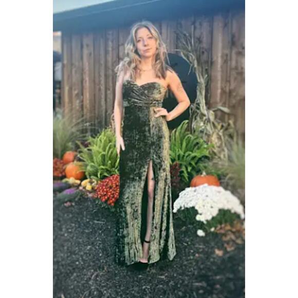 Lulus Olive Velvet Pleated Strapless Classy Sensation Maxi Dress Size S - Picture 13 of 14